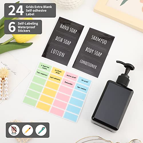 Image of Segbeauty 4pcs Square Lotion Dispenser, 6.8oz Empty Shampoo Pump Bottles Small with Labels, 200ml Refillable Portable Plastic Press Bathroom Shower Dispenser Liquid Soap Containers for Travel Black