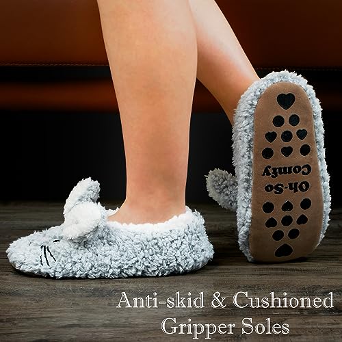 Cozylook Cute Animal House Slippers - Fuzzy Warm Bedroom Slipper Socks Non-Slip Grippers with Funny Face Designs, Fun Christmas Gifts Unique3