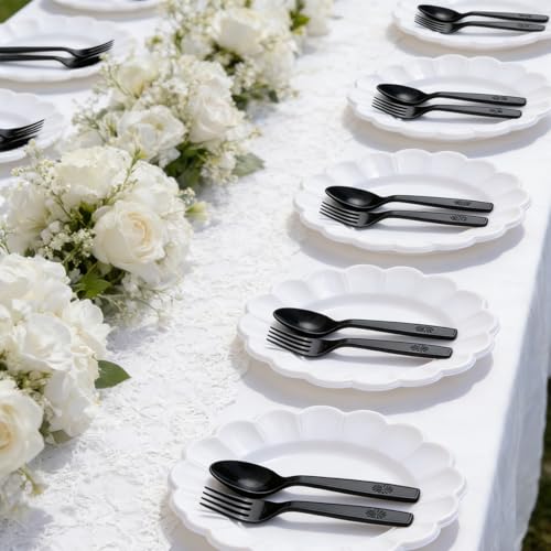 Image of MOACOCK 200 Count Black Plastic Silverware, Heavy Weight Plastic Forks Spoons, Disposable Utensils Cutlery Set for Wedding Party Supplies Everyday Use