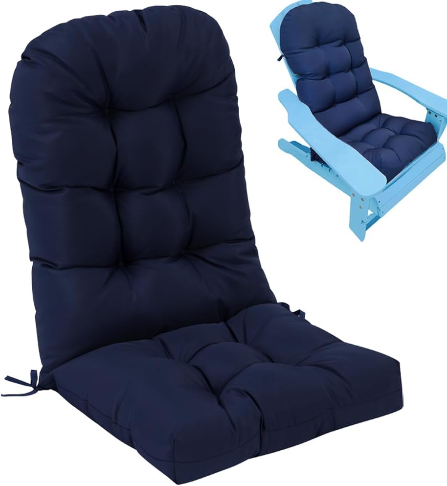 Waterproof Adirondack Chair Cushion,44inch Rocking Chair Cushion,High Back Patio Cushions Indoor and Outdoor Furniture Chair Cushions Pads with Ties (Navy Blue)