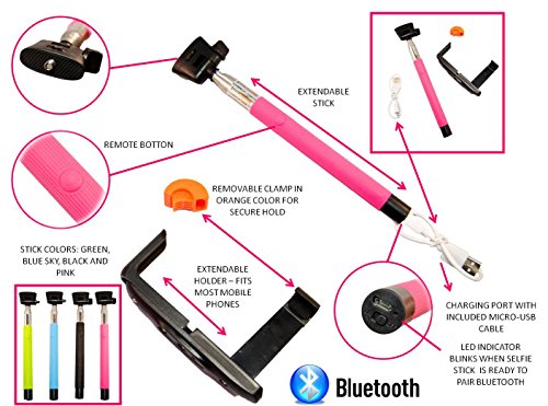Go Ez Selfie Stick, Model Z07-5 - Wireless Mobile Phone Monopod, With Wireless Built-In Bluetooth With Adjustable Grip Holder For Ios 4.0 Or Higher And Android 3.0 Or Higher (Pink) #TOP1