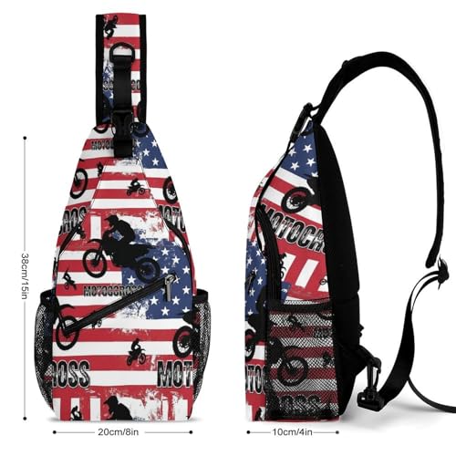 Fashion Dress Decor Sling Backpack Shoulder Bag, Day Pack, Chest Shoulder Bag For Men And Women American Flag Motocross Sport Motorcycle2