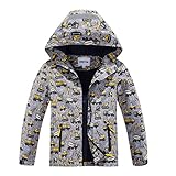 UMMTOM ボーイズ レインジャケット 軽量 防水 フード付き フリース レインコート ウインドブレーカー 子供用 (5-6歳、グレー)