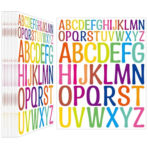 624Pcs 1-2 Inch Alphabet Stickers, 12 Sheets Vinyl Waterproof Letter Stickers, Self-Adhesive Large Stick On Letters for Class, Office, Arts, Crafts, Poster Board, Mailboxes, Handbook (Colorful)