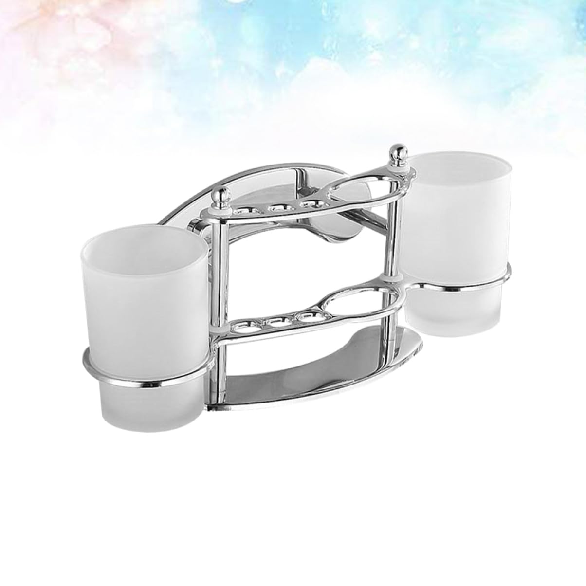Portacepillos de Dientes Vaso de Acero Inoxidable Doble | Plata, Estilo de Doble Copa, para Baño, Soporte de Pared Vidrio, Ahorro de Espacio