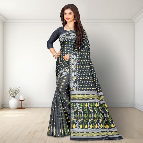 Image of Mayabi Women's Dhakai Jamdani Cotton Silk Saree Traditional Bengali Tant Korat Work, Without Blouse Piece