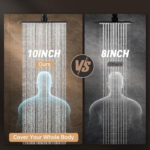 Image of Veken All Metal 10 inch Black Shower Head with Handheld, Luxurious Square Double Rain Shower Heads with Power Wash Hand Held,Dual High Pressure Detachable Rainfall Showerhead with Arm,Bathroom,Matte Black