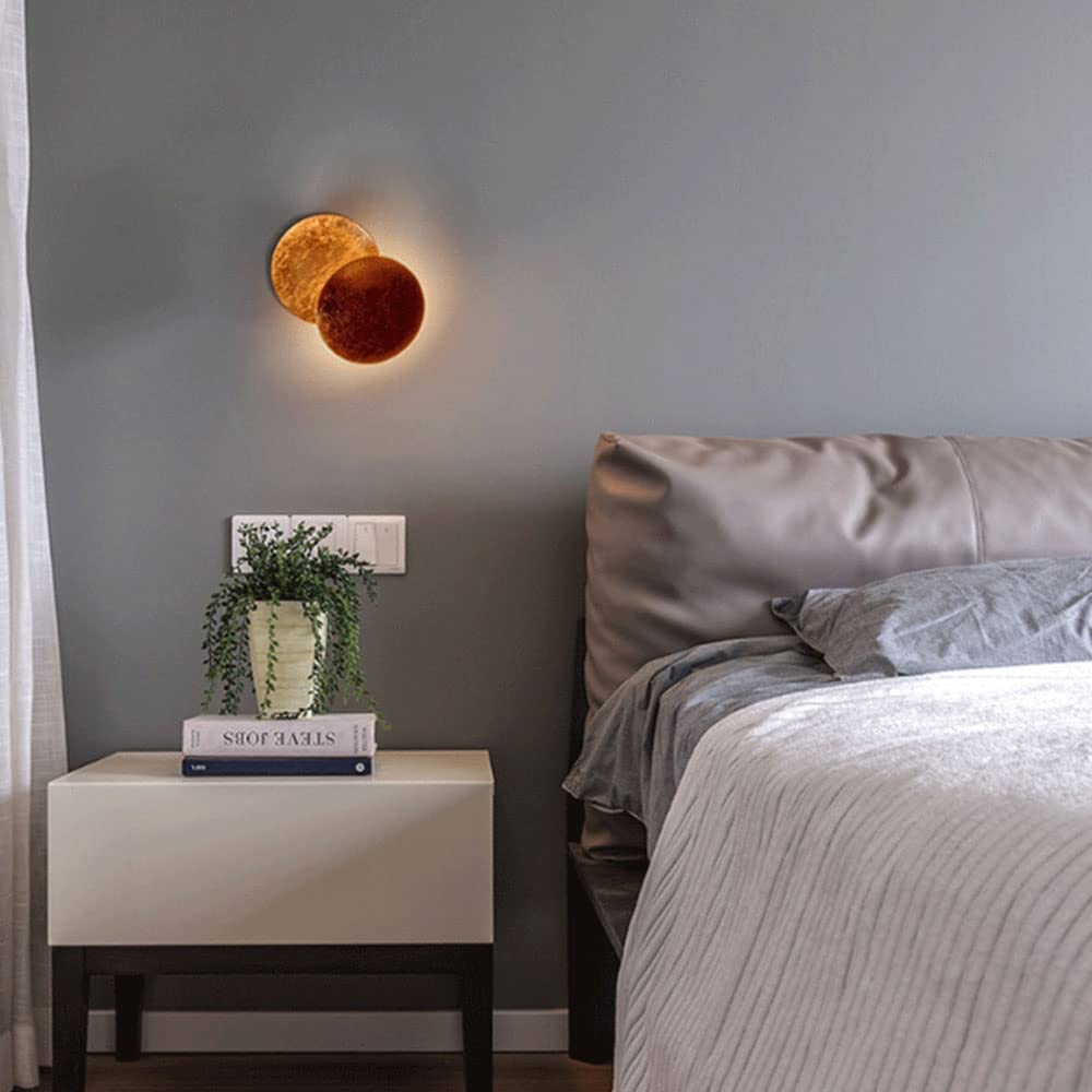 Lampada da parete per interni Rotonda Oro Rame Soggiorno Concetto di Luna Creativa Eclissi Solare Lampada Da Parete Nordic Corridoio Scale Camera Da Letto Comodino Applique Corridoio Illuminazione