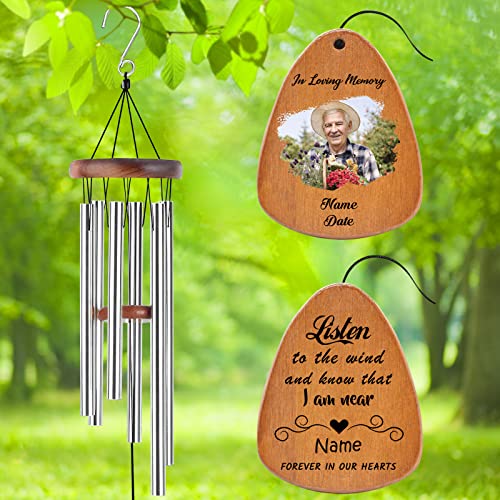 Image of Personalized Custom Wind Chimes Memorial Gift for Loss of Loved One Mother Dad Mom Dog Pets Customized Outdoor Sympathy Wind Chimes with Photo Text