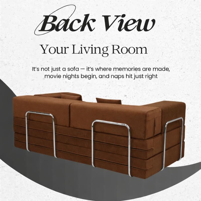 Image of Adorn India Easy Premium Modular 4 Seater Sofa Cum Bed | Velvet Suede Fabric | Colour Brown | Modern Design | Size 6x6 Fit | Comfortable for Seat & Sleep | Washable Cover | Perfect for Home & Office