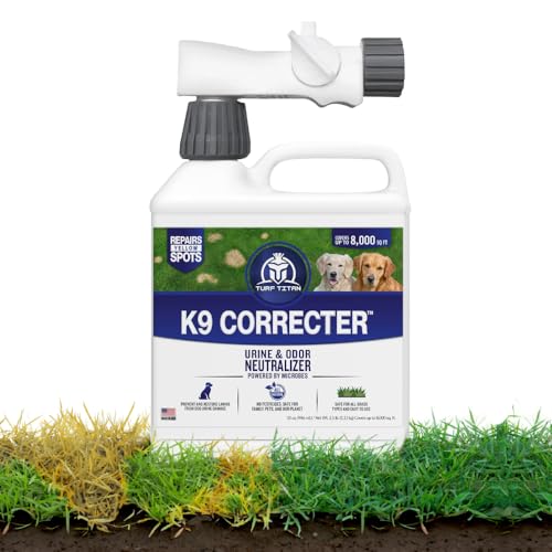 Turf Titan K9 Correcter w/Hose End– Dog Urine Neutralizer for Lawn (32 oz) – Urine Neutralizer For Dogs to Revive your Grass – Lawn Care Solution for Green, Odor-Free Grass – Covers Up to 8,000 Sq Ft