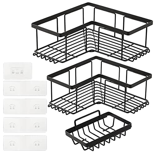 Maalr Corner Shower Caddy with Soap Holder No Drilling Wall Mount Shower Corner Shelf Rustproof Corner Shower Organizer with Hooks Removable Adhesive Space Saving Shower Storage Rack for Bathroom Kitc Cover