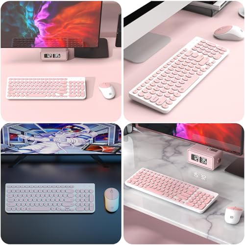 Image of FD iK6630 Wireless Keyboard and Mouse Combo - 2.4GHz USB Cordless, Cute Round Keys, Quiet and Slim Set for Laptop, Computer, TV, and Mac - Salmon Pink & White