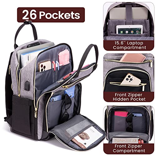LOVEVOOK-Laptop-Backpack-for-Women-Fashion-Travel-Work-Anti-theft-Bag-with-Lock-Business-Computer-Backpacks-Purse-College-School-Student-Bookbag-Fits-17-Inch-Laptop-Grey-Black-Black