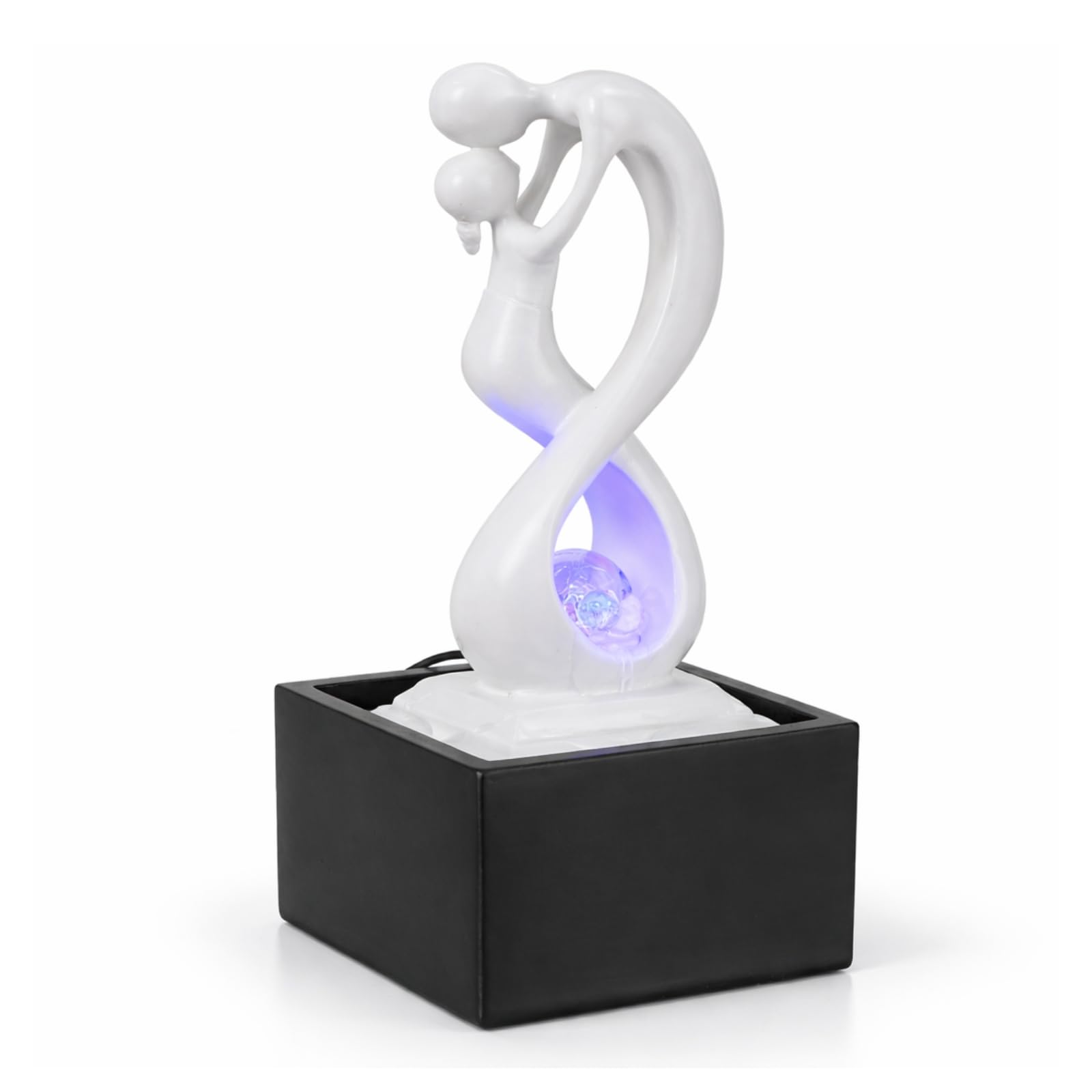 Fontaine d’Intérieur Moderne avec Lumière LED Coloré - Sculpture Amoureux Amovible - Décoration d’intérieur Contemporaine - Circuit fermé Boule en Rotation -Amor Blanc/Noir, Zen Light, 14 x 14 x 31 cm