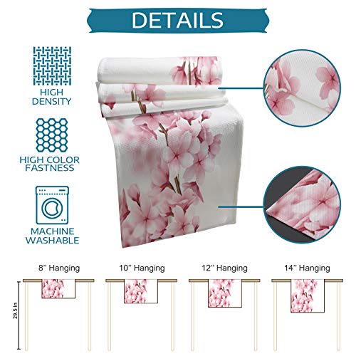 Ldtrchee Table Runner 108 Inches, Spring Cherry Blossoms Blooming Bed Runner Dresser Scarves Tabletop For Indoor Outdoor Parties/Ceremony/Banquet, 13"X 108" Pink Flower White Backdrop #TOP5