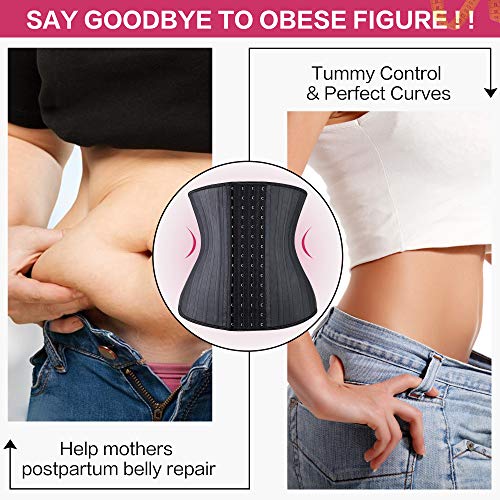 Yianna Waist Trainer For Women Latex Underbust Waist Corsets Cincher Hourglass Body Shaper 4 Hooks, (Size M, Black) #TOP4