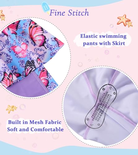 Image of Girls Long Sleeve Rashguard Half Zip Swimsuits UPF 50+ Two Piece Swim Sets with Hairband 5-12Y | Two Piece Swim Sets with Hairband