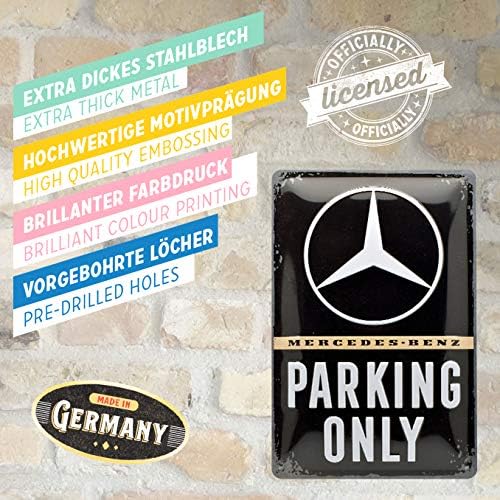 Nostalgic-Art Retro Tin Sign  Mercedes-Benz  Parking Only  Gift idea for car accessoires , Metal Plaque, Vintage design for decoration, 20 x 30 cm