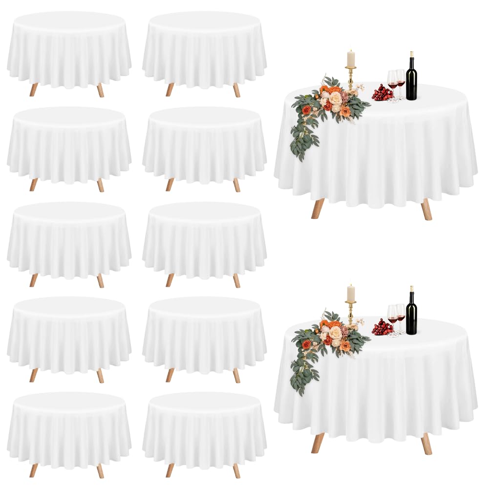 Lot De 10 Nappe Rondes Et Blanches Pour Table, Diamètre : 213 Cm, En Tissu Polyester Lavable Imperméable, Décoration De Table - Maison