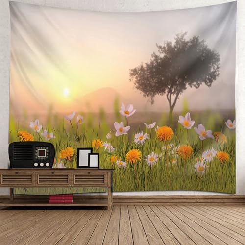 Tapisserie paysage de coucher de soleil pour deco salon et chambre chaleureuse