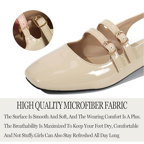 Women's Patent Leather Low Block Heel Mary Jane Sandals with Adjustable Ankle Straps Closed Square Toe Slingback Chunky Heel Pumps for Daily Work Prom Evening Dating4