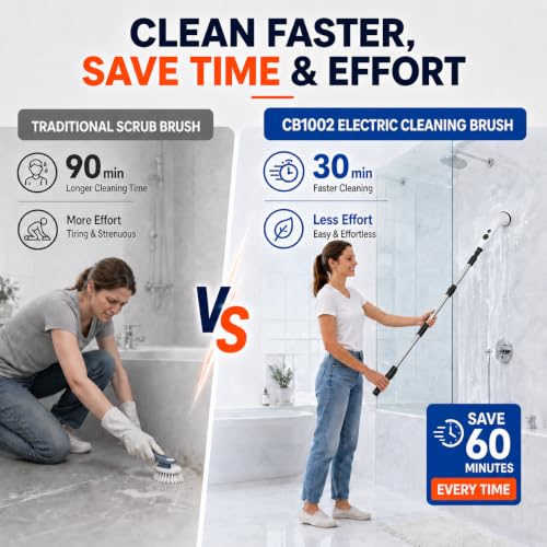 Image of PPLEE Electric Spin Scrubber, Cordless Shower Scrubber, 6000mAh, 3 Speeds