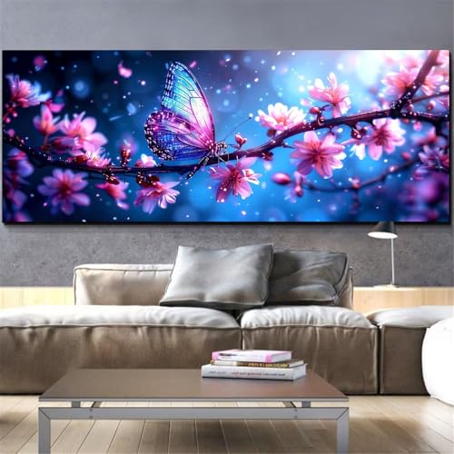 Broderie Diamant Kit Complet Grand Format 50x150cm Diamond Painting Papillon Fleur Mefooge L386