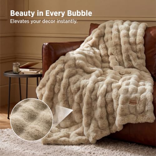 Image of Bedsure Fluffy Bubble Faux Fur Twin Blanket, 60 inchx80 inch, Beige