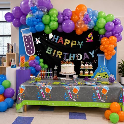 Image of Blue Orchards Science Table Covers (Pack of 3) - 54 inchx108 inch XL - Science Birthday Party Decorations, Chemistry Party, Laboratory Theme Table Cloth