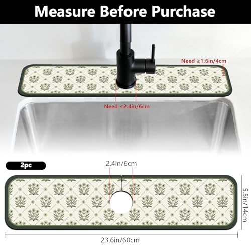 Tapis absorbant robinet contre humidité plan de travail fleurs - 3