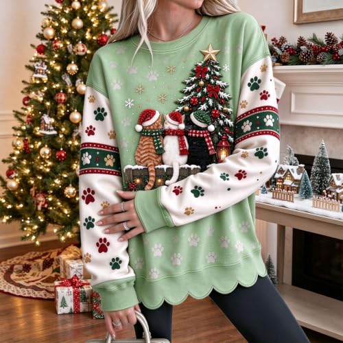 Christmas Tops for Women Crew Neck Pet Graphic Cozy Pullover Tops - image 3