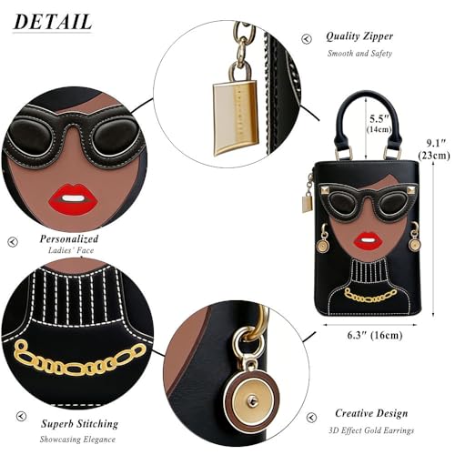 Bolso Satchel Negro de Cuero PU con Diseño 3D para Mujer miniatura 5