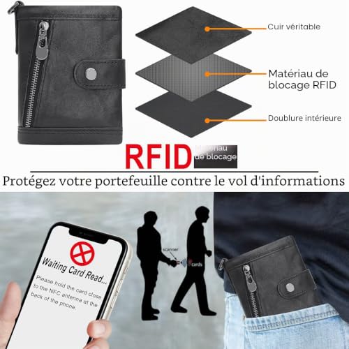 Portefeuille homme en cuir avec chaîne et blocage RFID