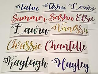 Curly Glitter Personalised Vinyl Name Stickers 3 cm Height Beautiful Colours. Perfect for Bottles, Weddings and Other Events, Label Decal