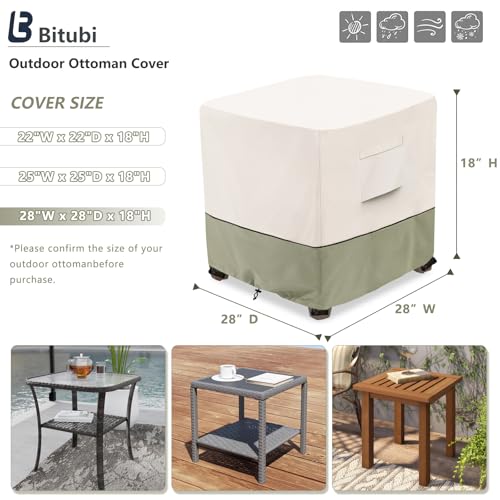 Image of Bitubi Waterproof Patio Ottoman Cover, Heavy Duty Square Outdoor Side Table Furniture Covers Size 32L x 32W x 18H inch (Beige)