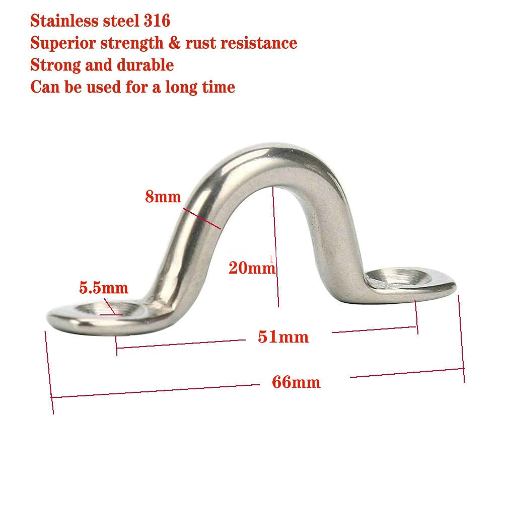 4-Pack Stainless Steel 316 Deck Pad Eye Straps (M8) For Kayak, Canoe & Boat Rigging - 2-3/4 Inch