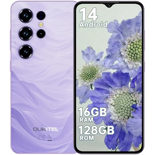OUKITEL C2 Telefonos Moviles Libres 2025, 6.52' HD Pantalla Movil, 16GB + 128GB/TF 1TB, Batería 5150mAh Android 14 Smartphone, Cámara 13MP+5MP, 4G Dual SIM/Face ID/GPS/3.5mm Jack/Altavoz 95 dB, Morado