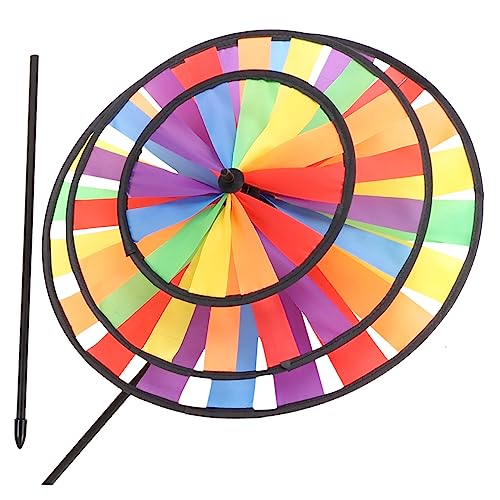 CAXUSD 1 Grand Moulin À Vent Arc-en-Ciel Coloré À Trois Couches Décoration Dextérieur Jouet en Forme De Tournesol pour Jardin