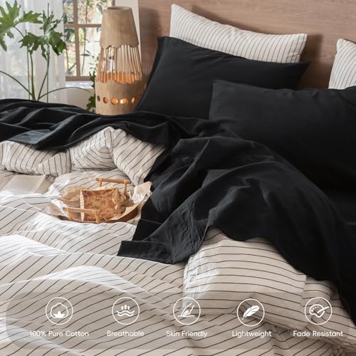 Image of MooMee Sheet Set 100% Washed Cotton Linen-Like Extra Deep Pocket King | Relaxed Linen-like Texture. Soft, Breathable & Lightweight Comfort. 15-19 inch Extra Deep Pocket with All-around Elastic