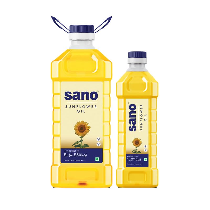Image of Sano Sunflower Oil 5+1 Litre Pet Bottle - Pure, Nutrient-Rich Cooking Oil with High Smoke Point - Ideal for Frying, Sauteing, and Baking - Pack of 2 Bottles