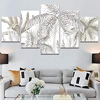 SIGNWIN 5 Panel Canvas Wall Art Modern Art Decorative Elements Expressive Leaves Multicolor Patterns Photography for Home Decorations Ready to Hang - 60