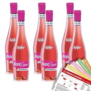 6 Flaschen Käfer Cocktails Hugo Rosè aromatisierter weinhaltiger Cocktail, sortenreines Cocktailpaket + VINOX Weinkarten…