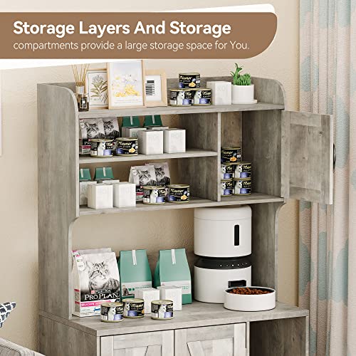 IDEALHOUSE Cat Litter Box Enclosure with Shelves and Doors,Wood Sturdy Hidden Litter Box Furniture,Indoor Cat House Furniture for Most of Litter Box,Litter Box Cabinet,Grey