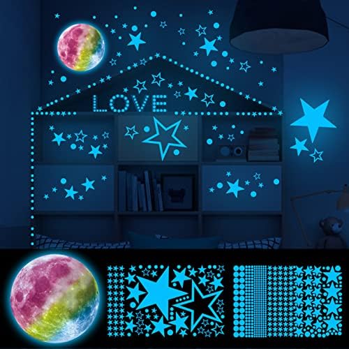 200 Autocollants étoiles Et Lune Phosphorescents - Décoration Plafond Chambre Enfant (tailles 3 à 4,3 Cm)
