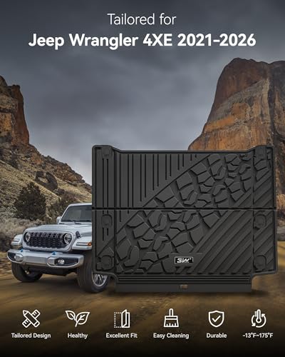 Image of 3W Backrest Liner & Cargo Liner for Jeep Wrangler 4XE 2021-2025 2026 (Non JL /JK), All Weather TPE Rubber Heavy Duty Car Liner Trunk Mat Wrangler 4XE Accessories (Hybrid & 4 Door with Subwoofer)