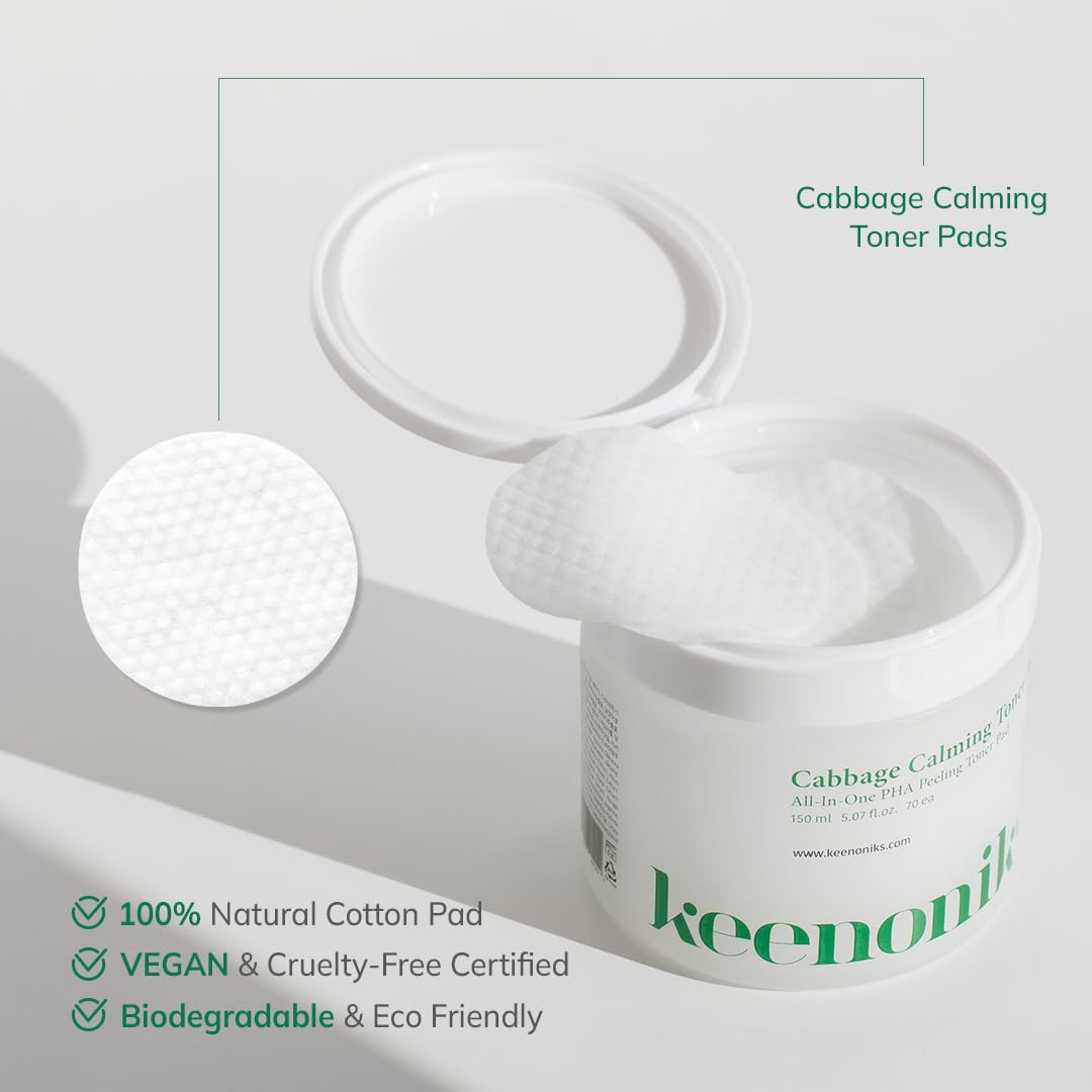 keenoniks Tamponi tonificanti per cavolo - Salviette esfolianti e rinfrescanti per il viso PHA con estratto di cavolo da 150.000 ppm per alleviare il rossore e la cura dei pori, cura della pelle
