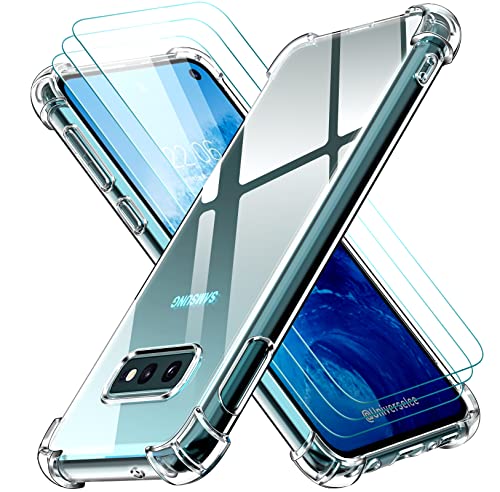 ivoler Funda para Samsung Galaxy S10e / S10 e con 3 Piezas Cristal Templado, Carcasa Protectora Antigolpes Transparente, Suave TPU Silicona Caso Delgada Anti-Choques Case
