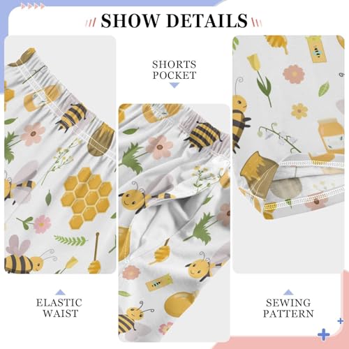 Honeycomb Florals Boys Long Pants Soft Trousers Elastic Waist Kids Lounge Bottoms with Pockets S-XL4