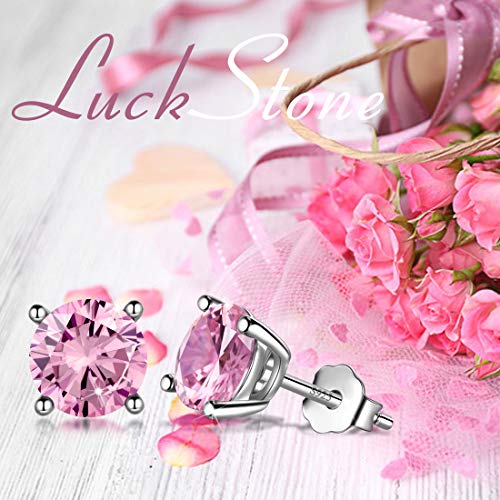 Aurora Tears October Birthstone Stud Earrings Women Minimalist Small Tiny Round Stud Earring Created Tourmaline Pink Crystal Oct. Birth Stone Jewelry Girls Birthday Gift De0214O #TOP4